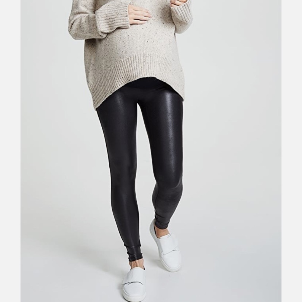 NWT SPANX Mama Maternity Faux Leather Leggings in Very Black - Picture 2 of 7